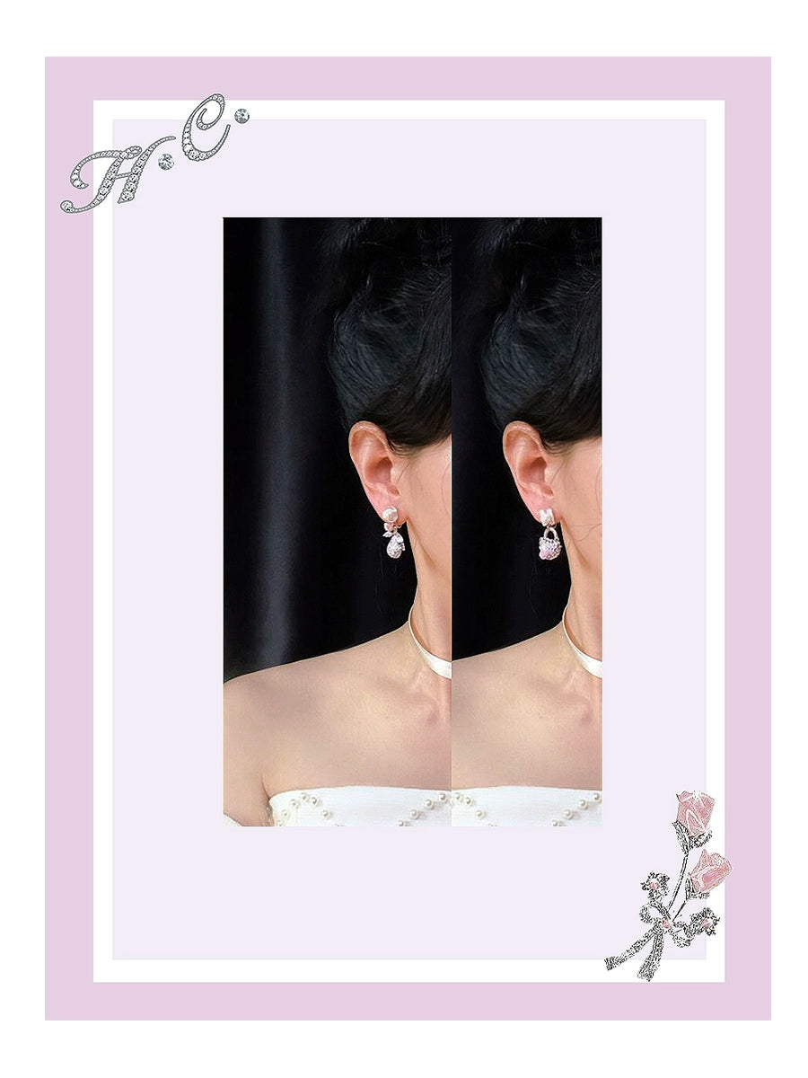 ~*H. C. Signature Diamond Fruit Basket *~Precious Materials Shell Letter Sugar Sparkling Grape Fruit Heavy Industry Earrings