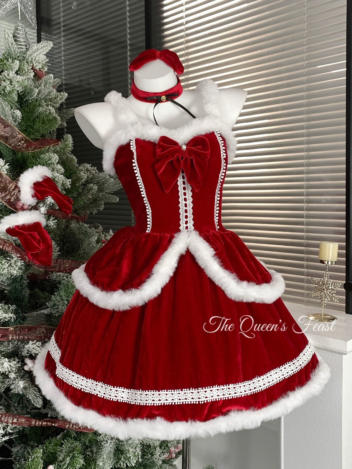 Red velvet camisole dress