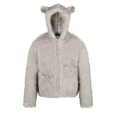 Cat ear hooded cotton jacket cami shorts set