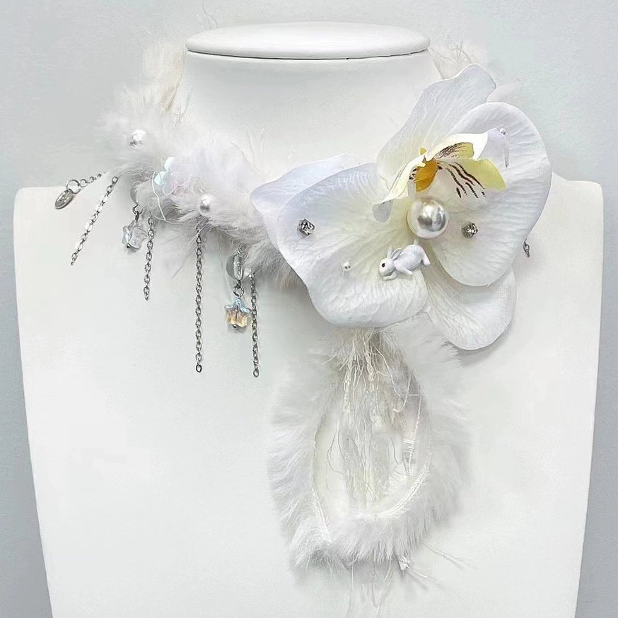 Y2K butterfly orchid plush choker