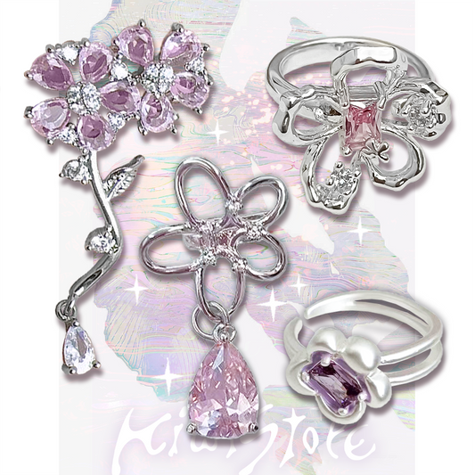 Pink zircon flower ear clip ring
