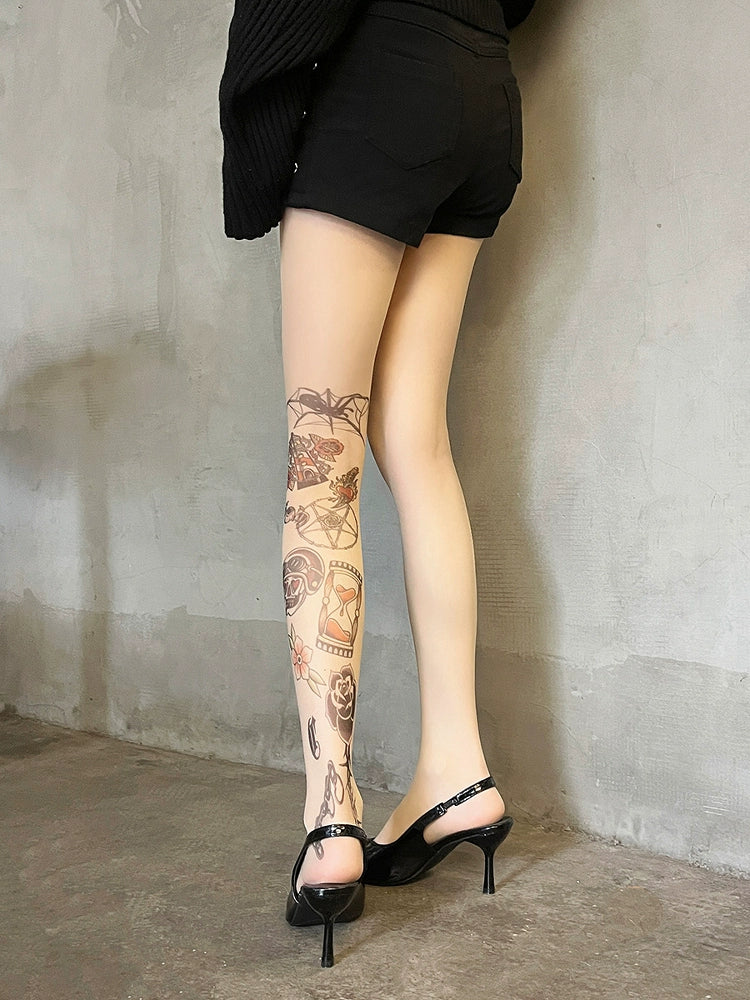 Graffiti print tattoo pantyhose