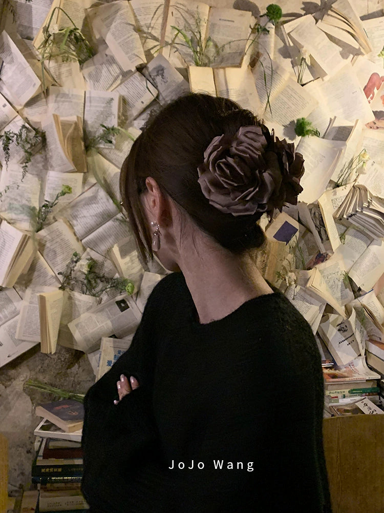 Khaki silk flower hair grab