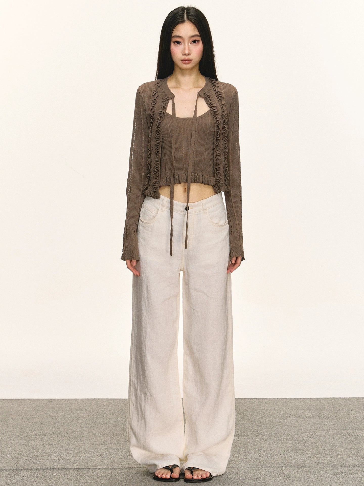 Short cami cardigan two-piece set