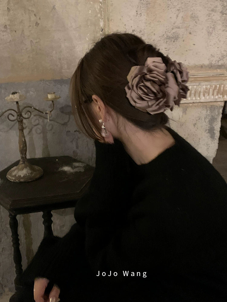 Khaki silk flower hair grab