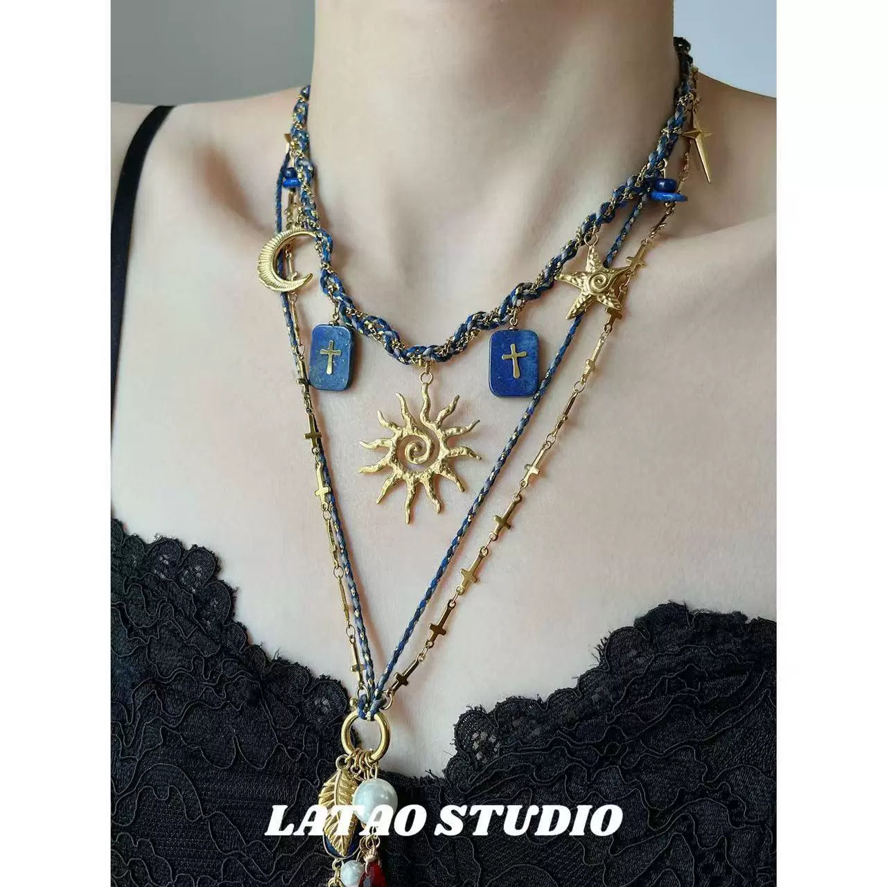 Harley hand woven sun lapis lazuli necklace