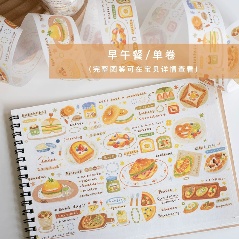 Text breakfast, afternoon tea, paper tape, ink stickers