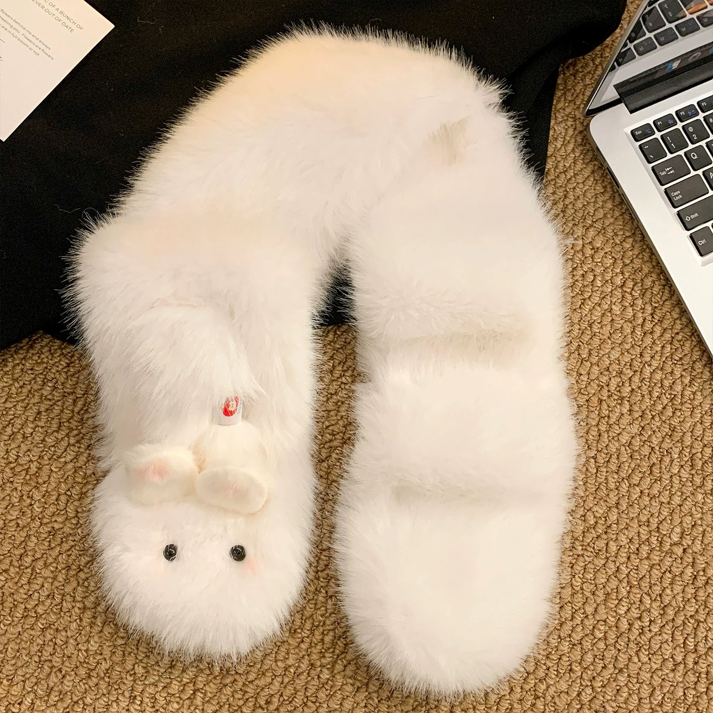 Cute Glasses Little Rabbit White Plush Gloves