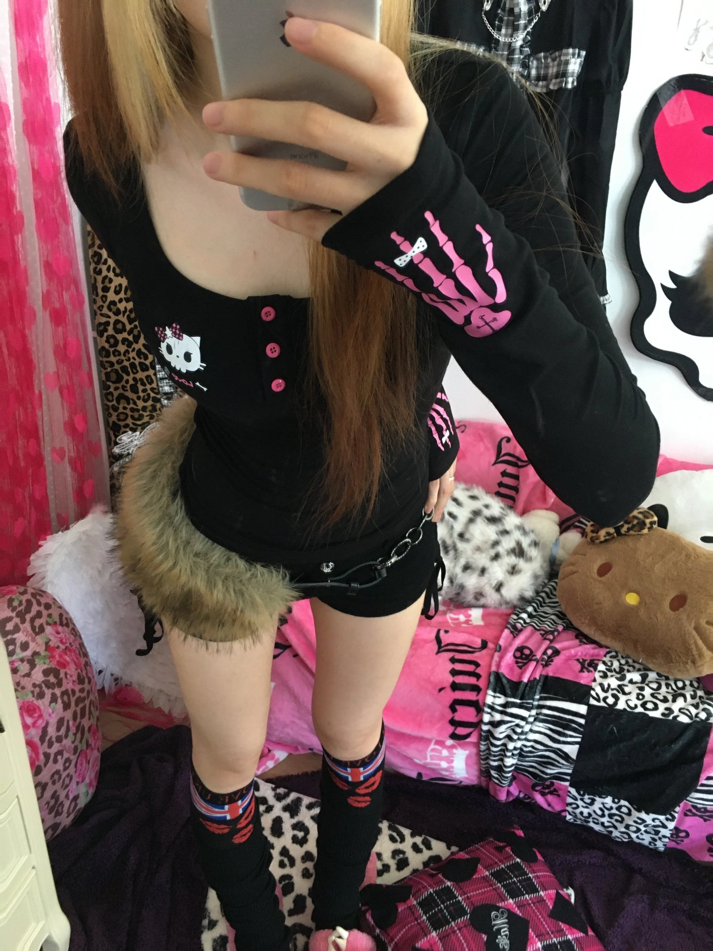 Skeleton Cat Printed Claw Long Sleeve T-shirt