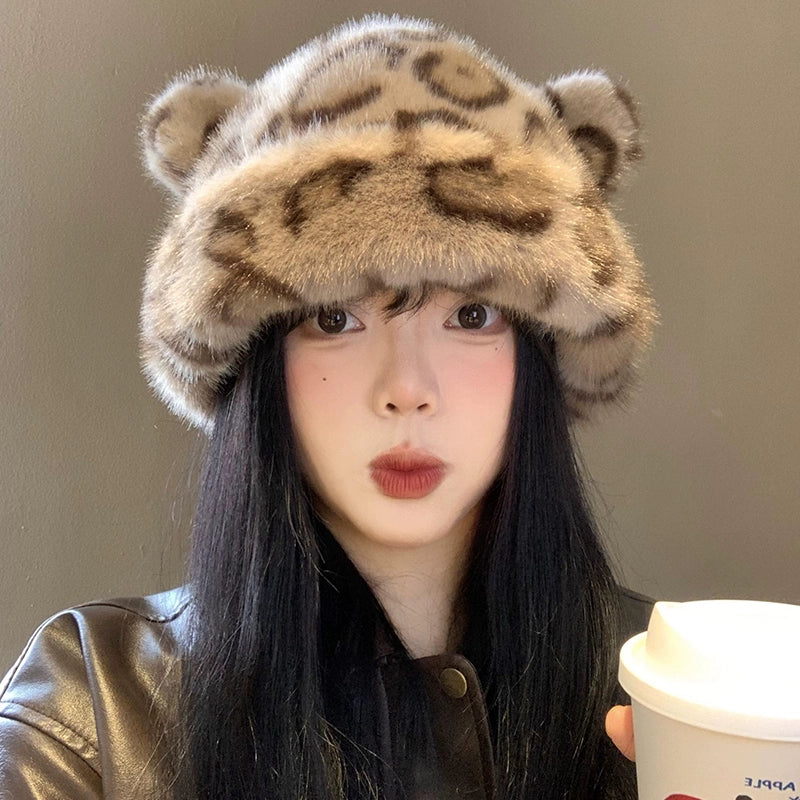 Little Bear Ears Leopard Pattern Plush Hat
