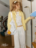 yellow wool blended collar knitted cardigan