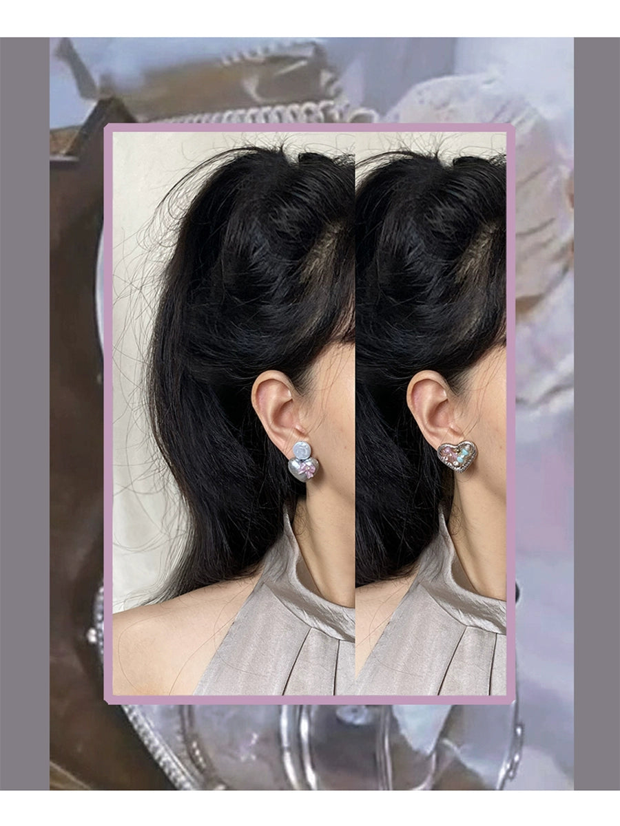 Ginza Gift House "Ginza Gift Silver Foil Love Gift Sparkling Diamond Antique Earrings