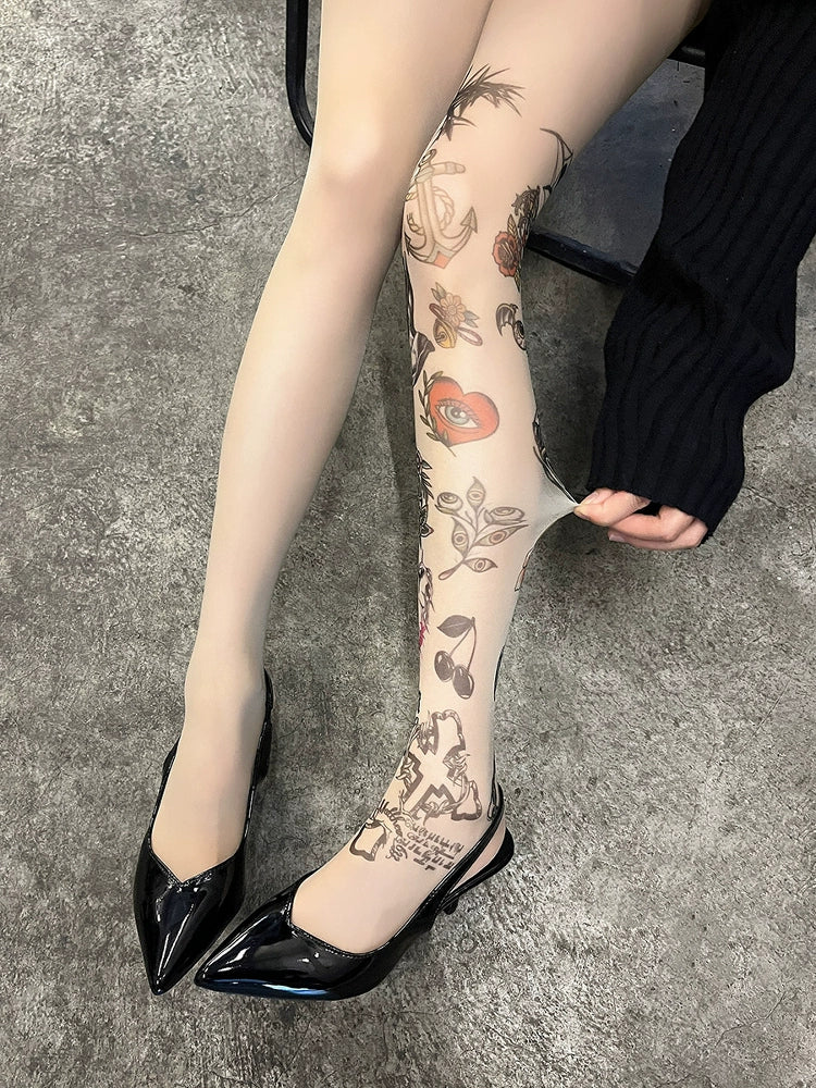 Graffiti print tattoo pantyhose