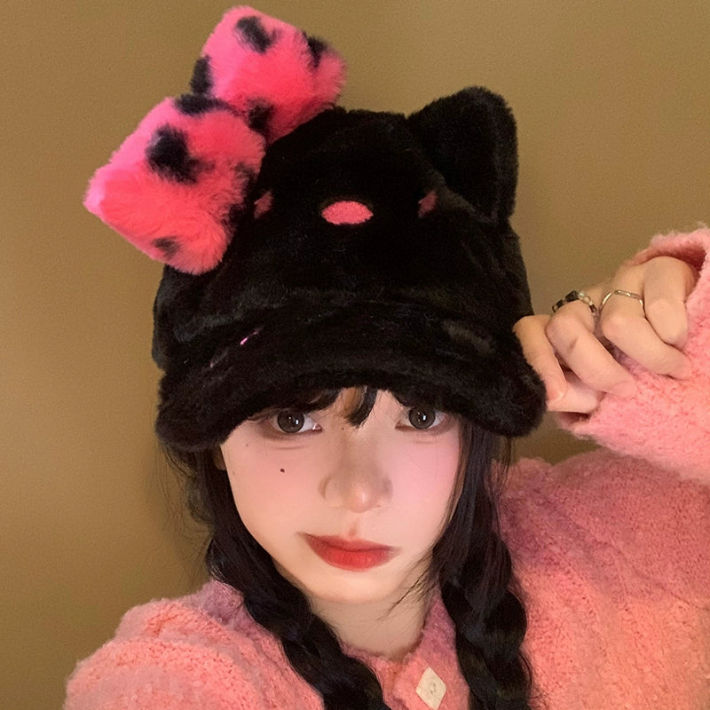 Black Pink Hello Kitty Plush Baseball Hat