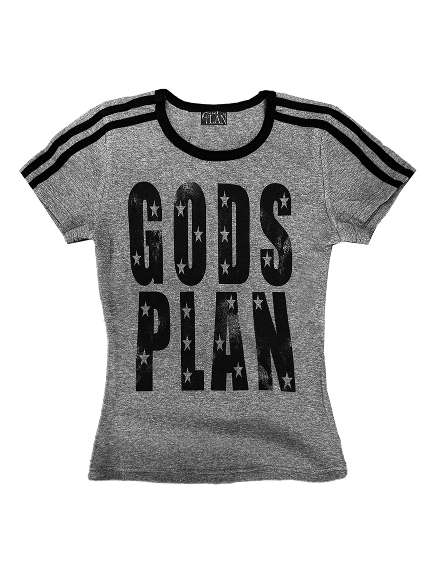 Dark round neck letter color blocked printed short sleeved shirt