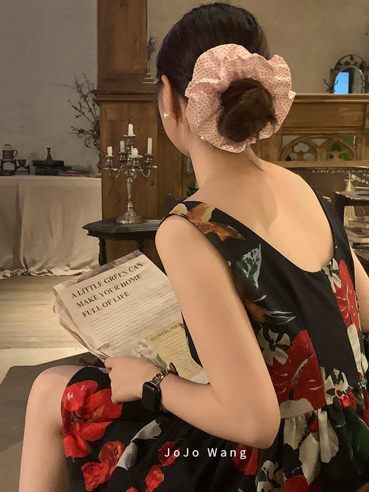 Pink polka dot large intestine hair circle