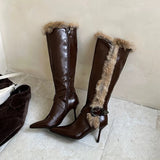 Snow Fox Plush Stiletto Boots