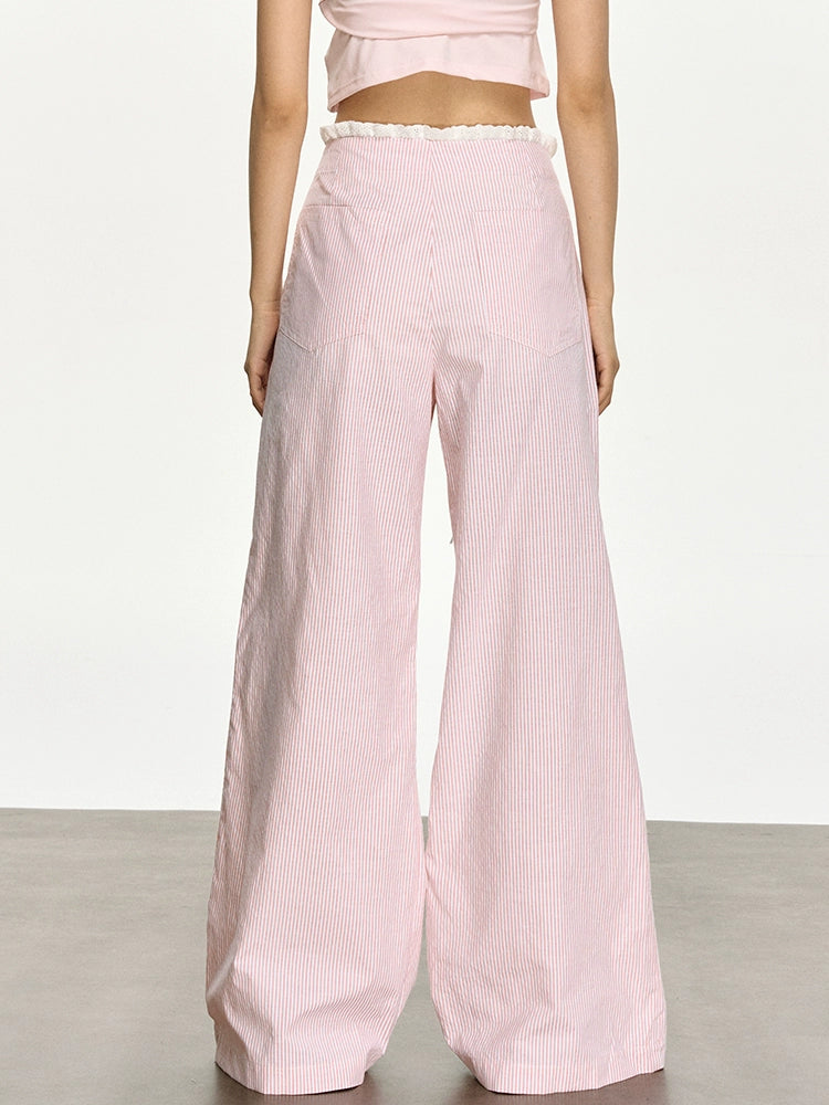 Lazy fungus lace loose striped casual sports pants