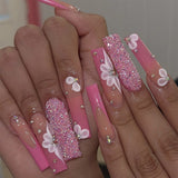 Barbie pink dot diamond star nail tip