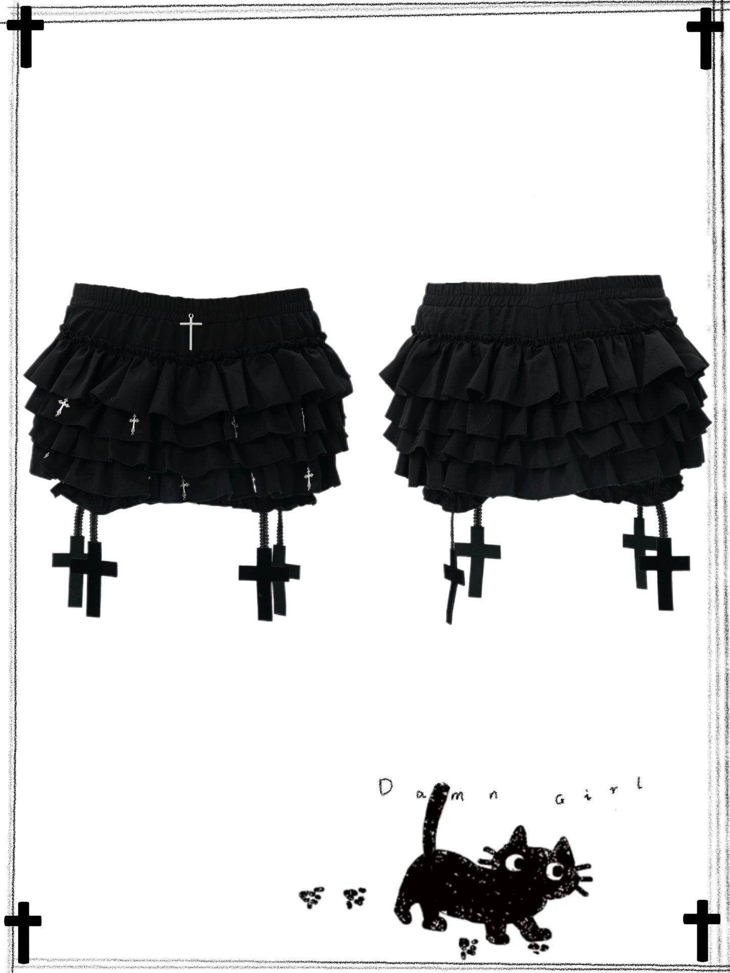 Cross Gothic Dark Cake Puff Skirt