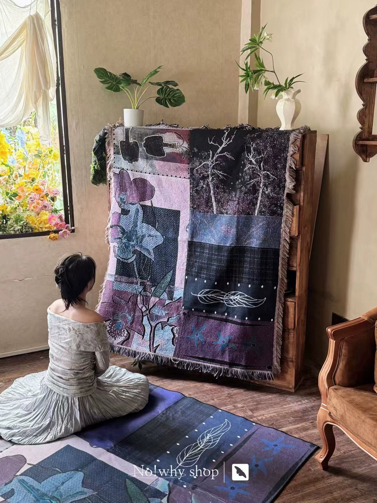 Knitted tapestry vintage elegant floral sofa cover blanket