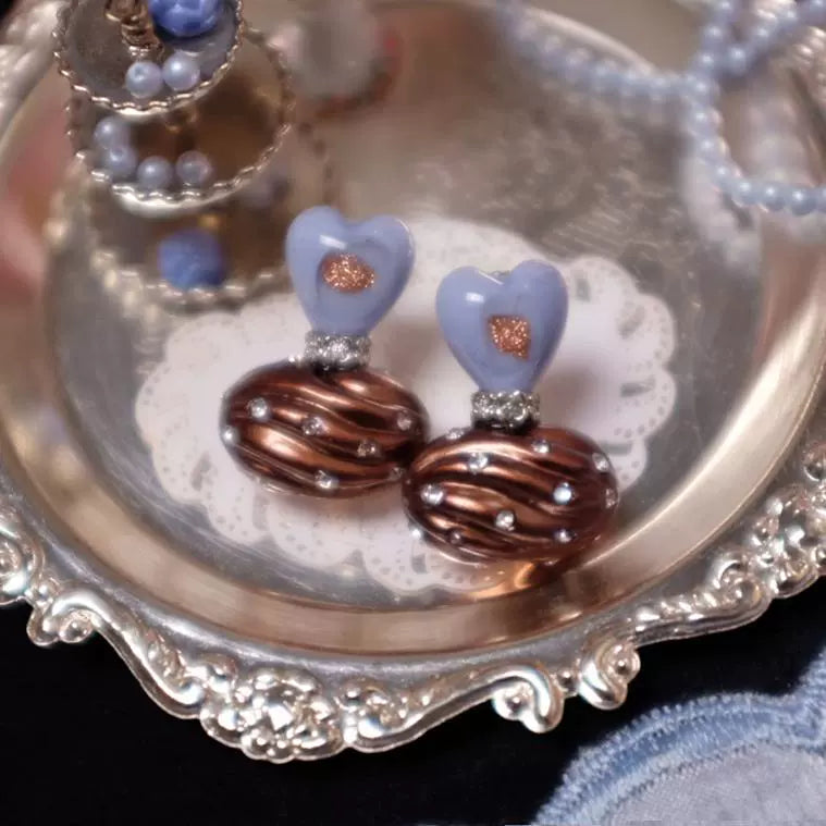 ~Butterfly Bean Heart Banquet Fragrance *~Silk Oval Coffee Bean Antique Fragrance Shaped Earrings