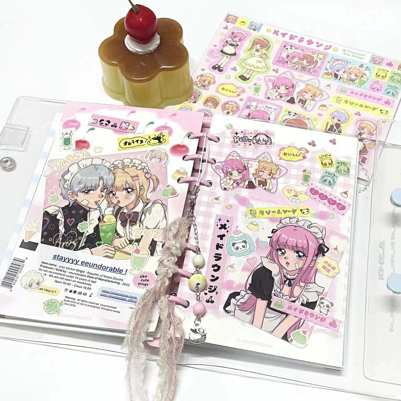 Q-version maid tea shop Showa retro Japanese stickers