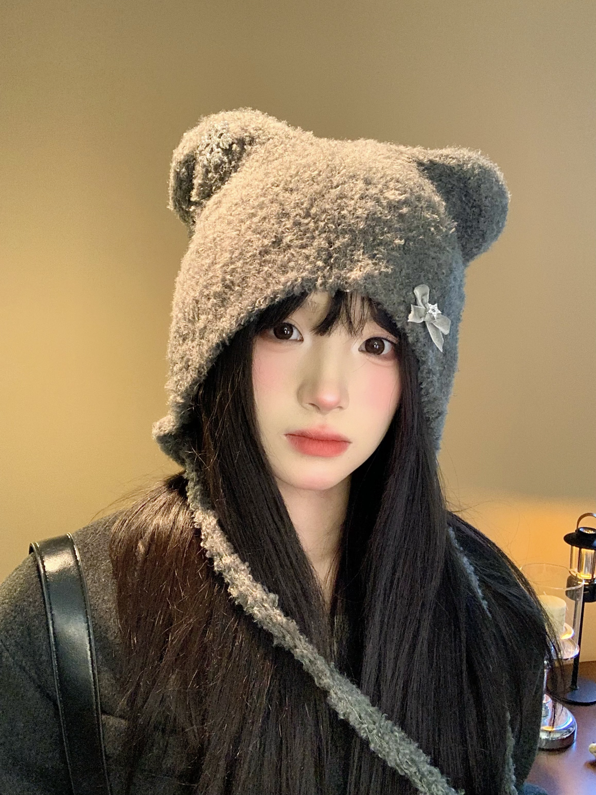 Black cat ear woolen hat