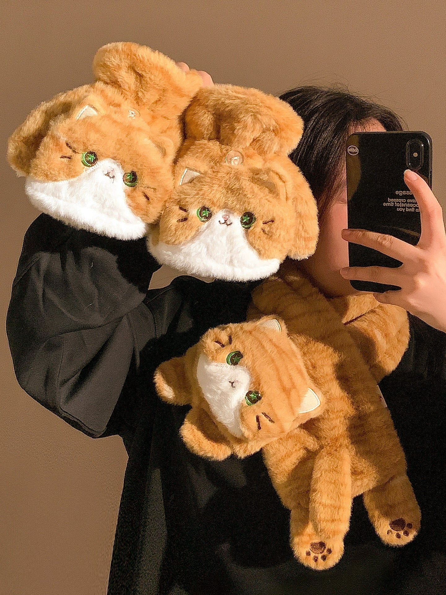 Lanhua Cat Flip up Half Finger Plush Gloves