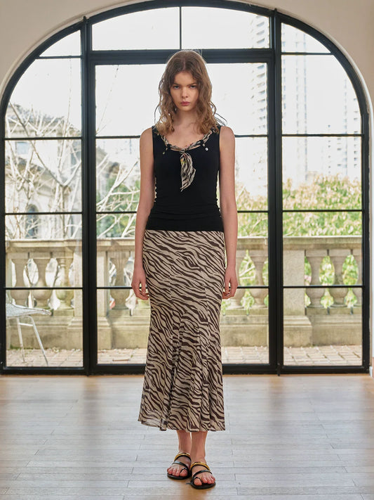 The shell buckle printed silk scarf two wearing cami