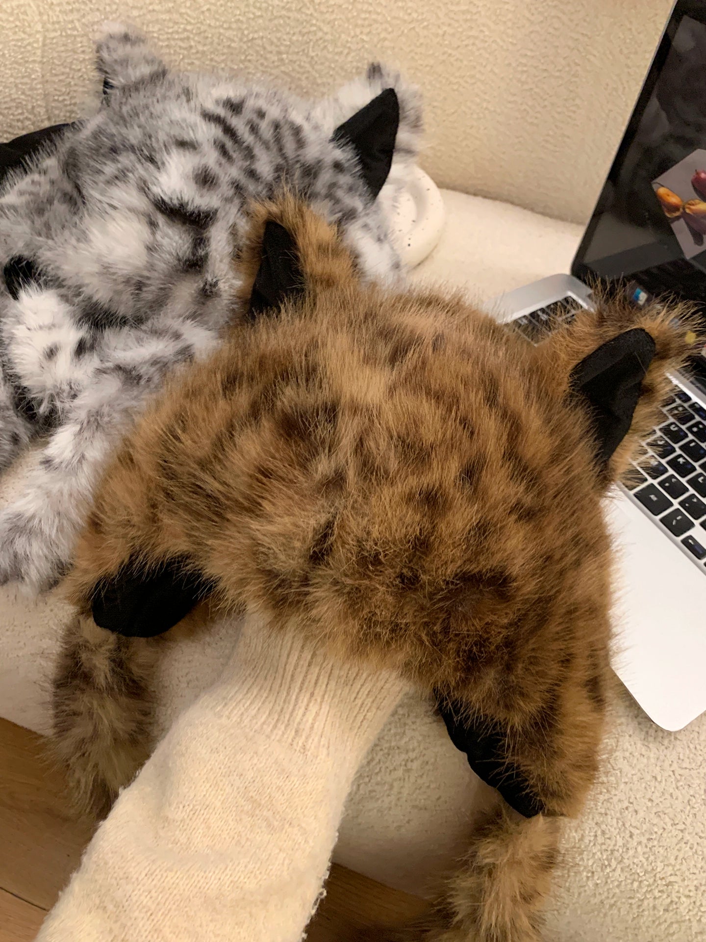 Cute leopard print fox ears plush hat scarf in one