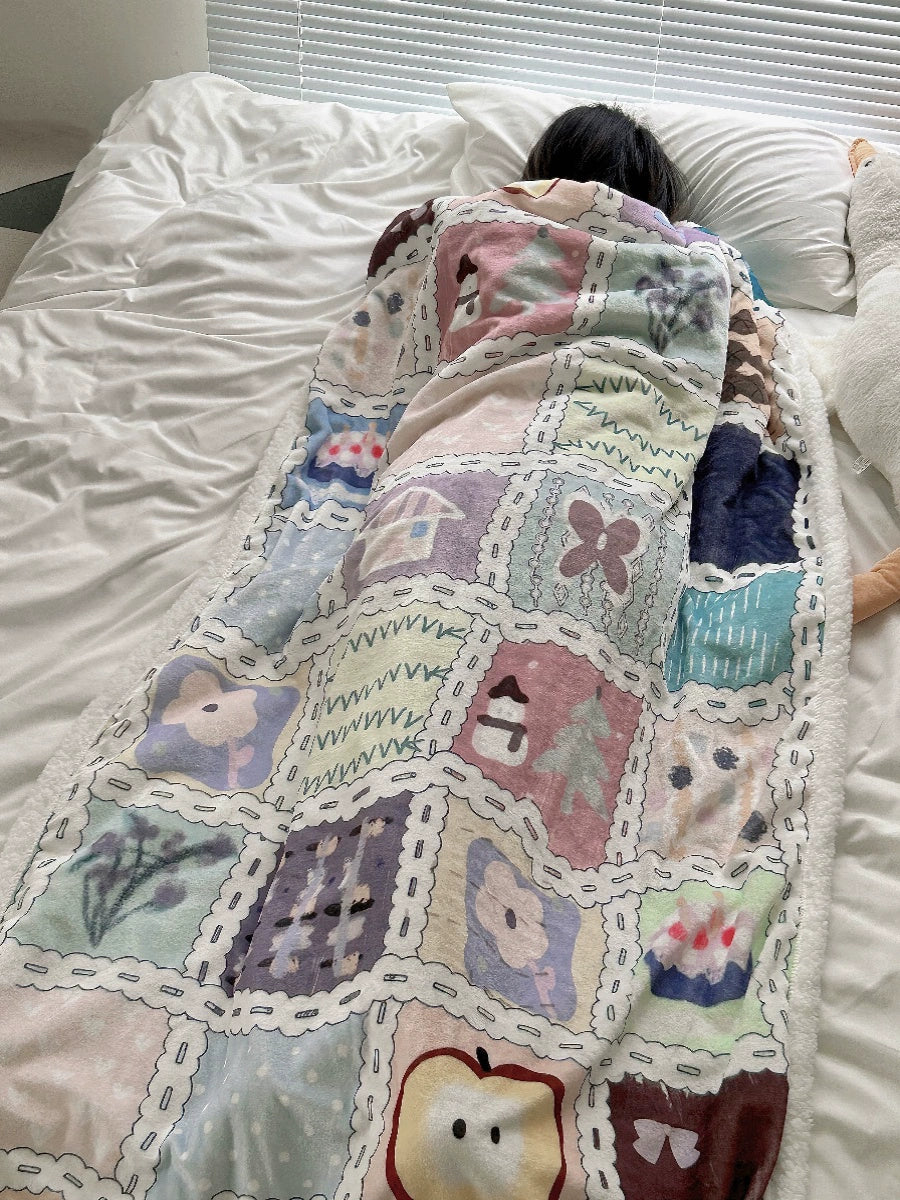 Fun Extended Flannel Lamb Fleece Double Layer Thick Blanket