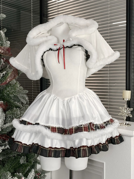 White velvet strapless Christmas dress
