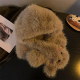 Cute bow dog plush hat scarf in one