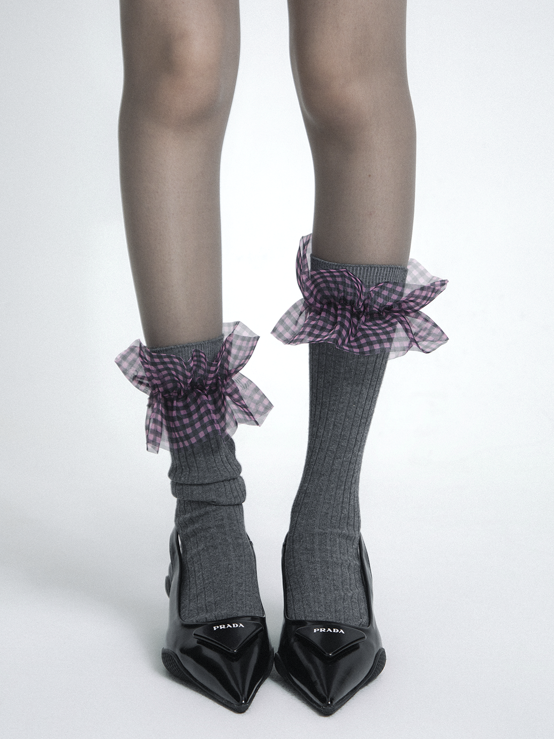 plaid mesh lace bow socks