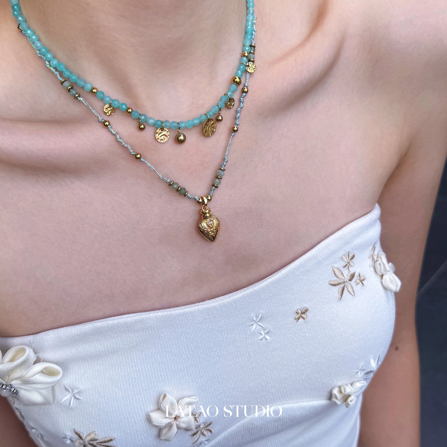 Sea God Tianhe Stone Bead Love Braided Rope Necklace