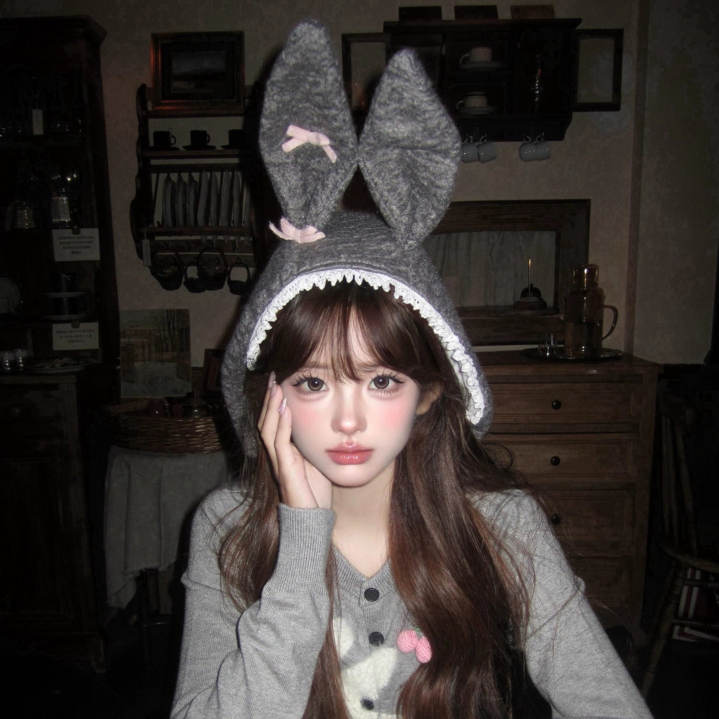 Cute rabbit ear plush hat