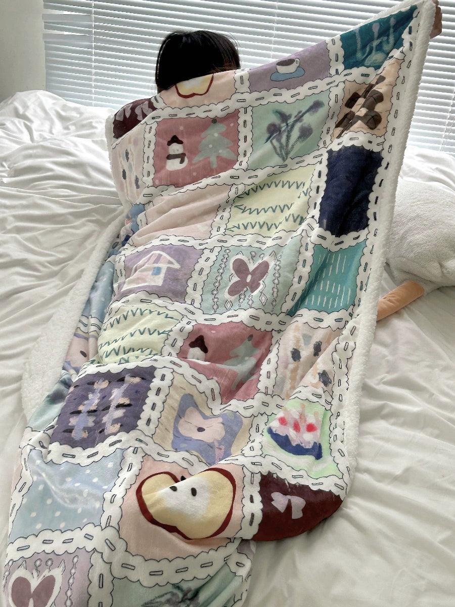Fun Extended Flannel Lamb Fleece Double Layer Thick Blanket