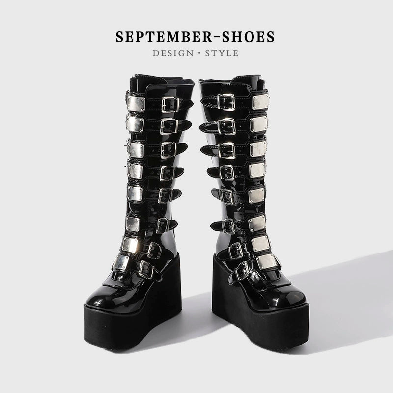 Punk height increasing thick soled boots