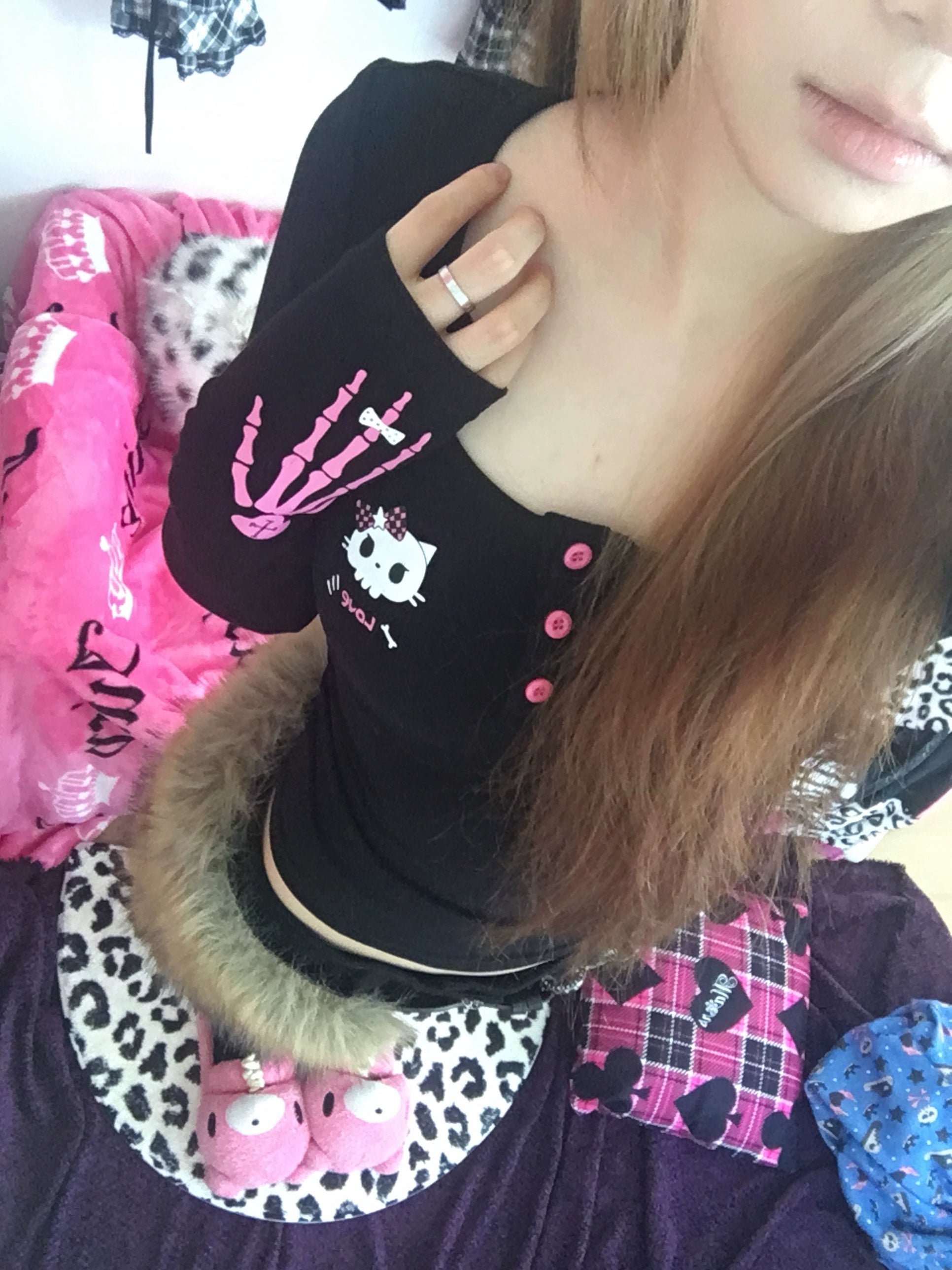 Skeleton Cat Printed Claw Long Sleeve T-shirt