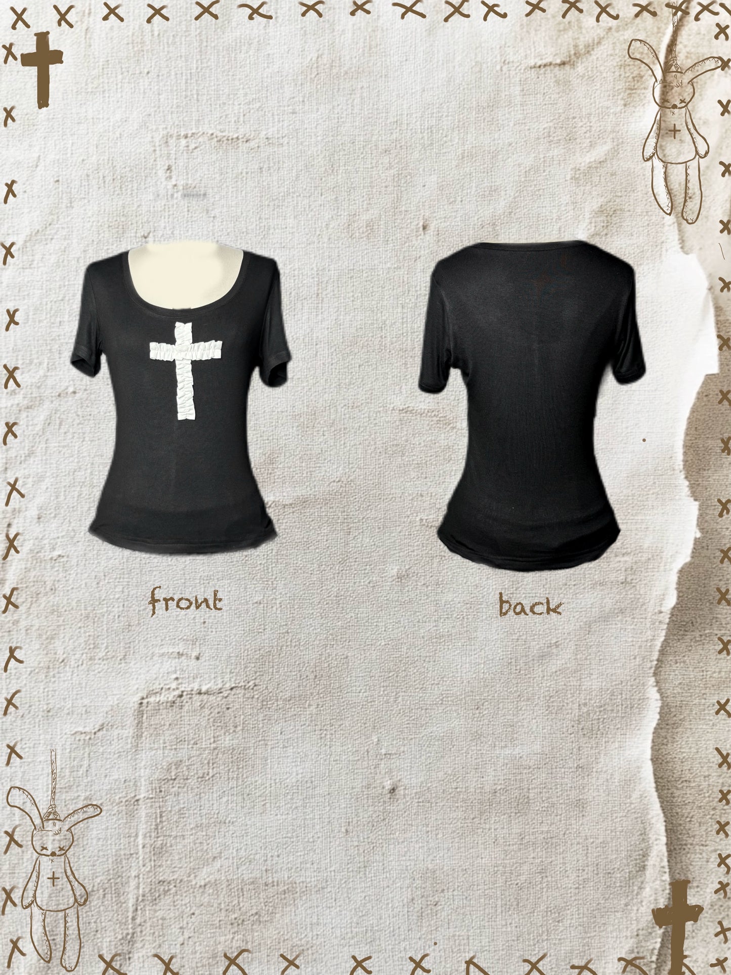 Dark White Gothic Cross Neck Hanging T-shirt Cake Skirt
