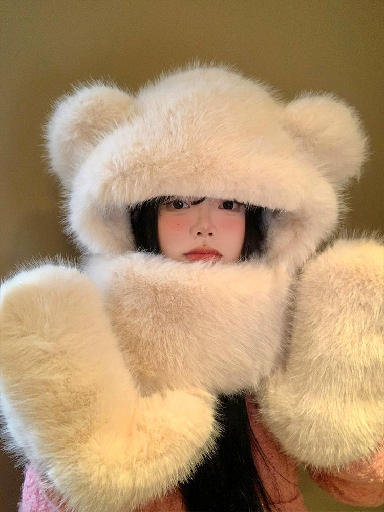 Cute little bear with ears, hat, scarf in one