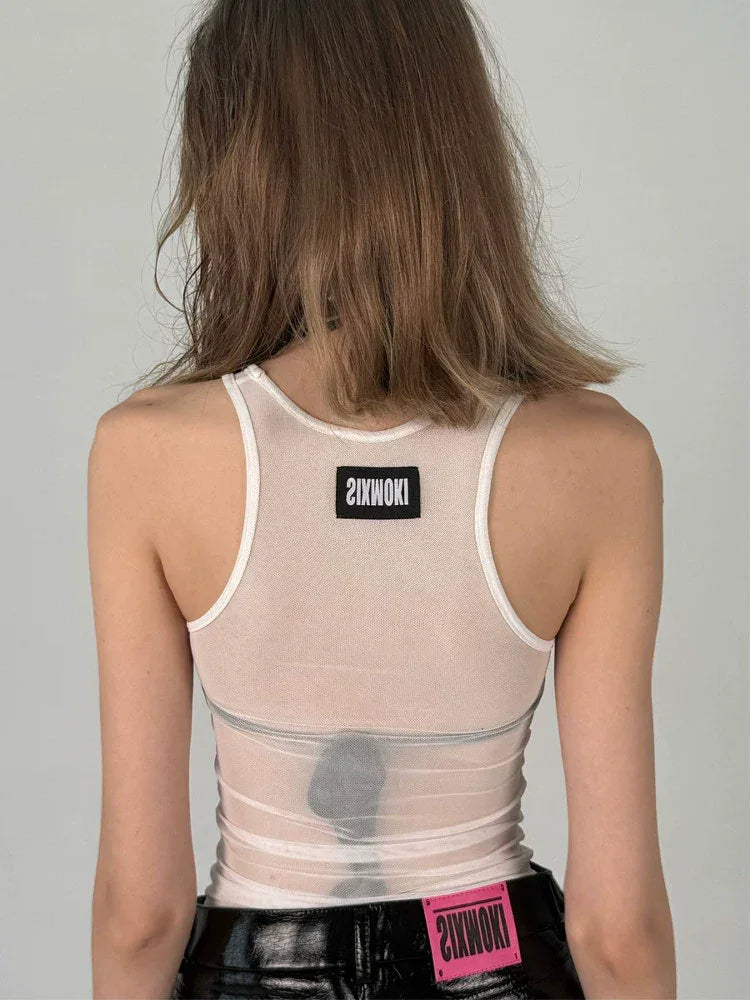 Black and white letter mesh vest