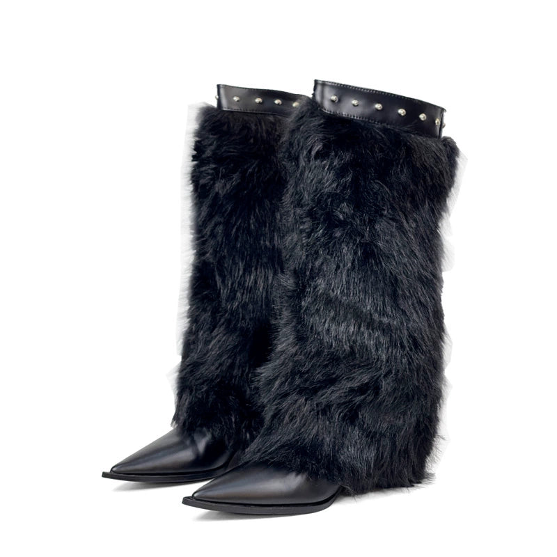 Y2k faux fur heeled boots