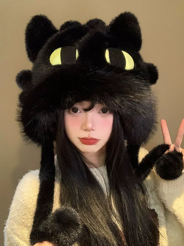 Cute black toothless plush hat