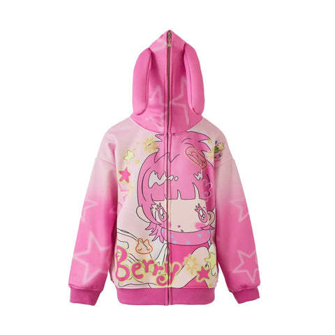 Pink girl rabbit ear velvet coat