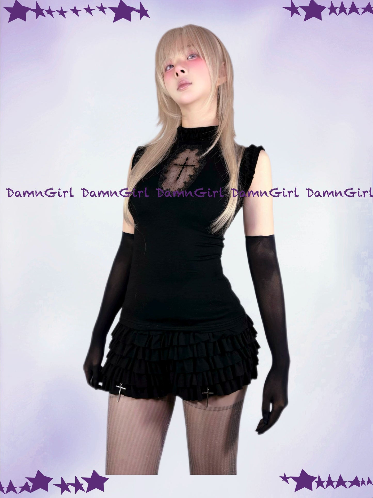 Star Bone Cross Dark Gothic Cross Hollow Vest Cake Skirt Pants