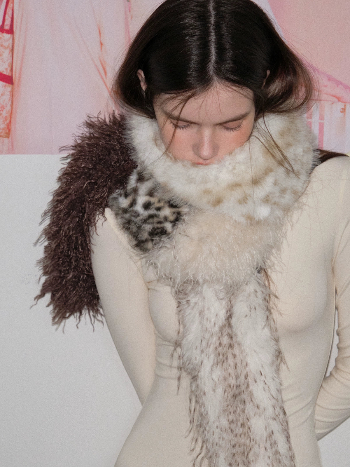 Fur patchwork warm scarf