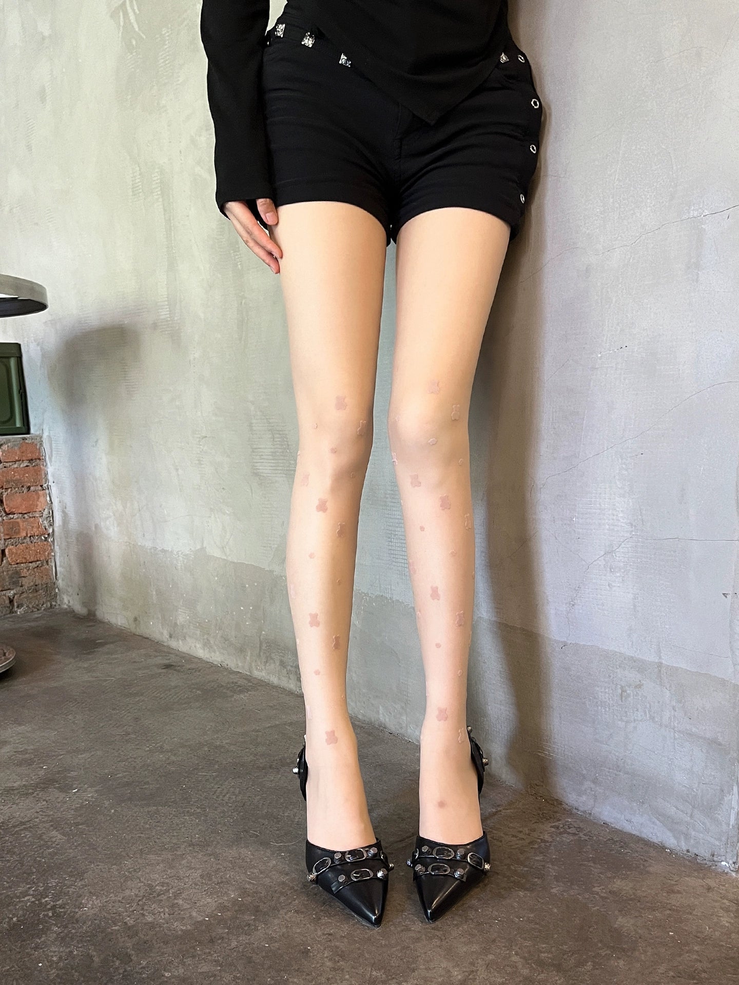 Ultra thin black silk cute cartoon teddy bear plush pattern pantyhose