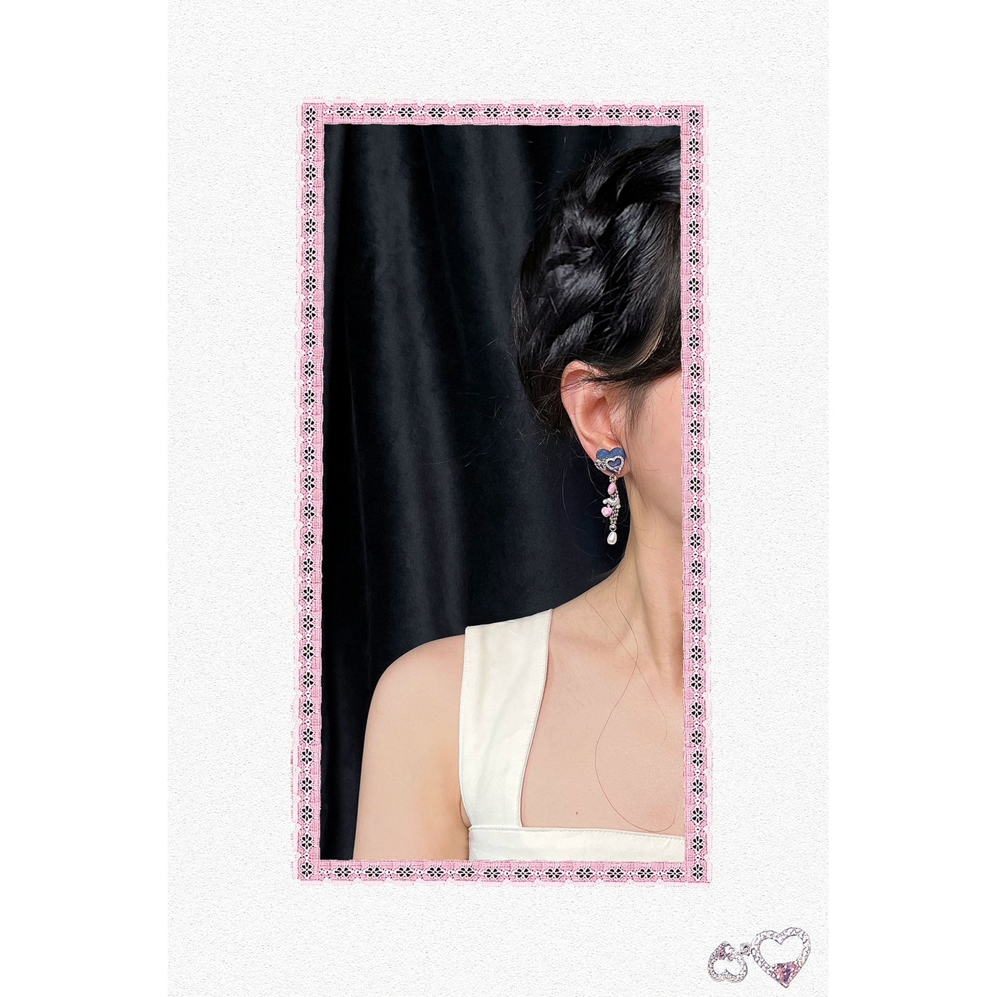 ~*Jane's Denim Heart *~Denim Love&Sparkling Tassel Barbie Earrings